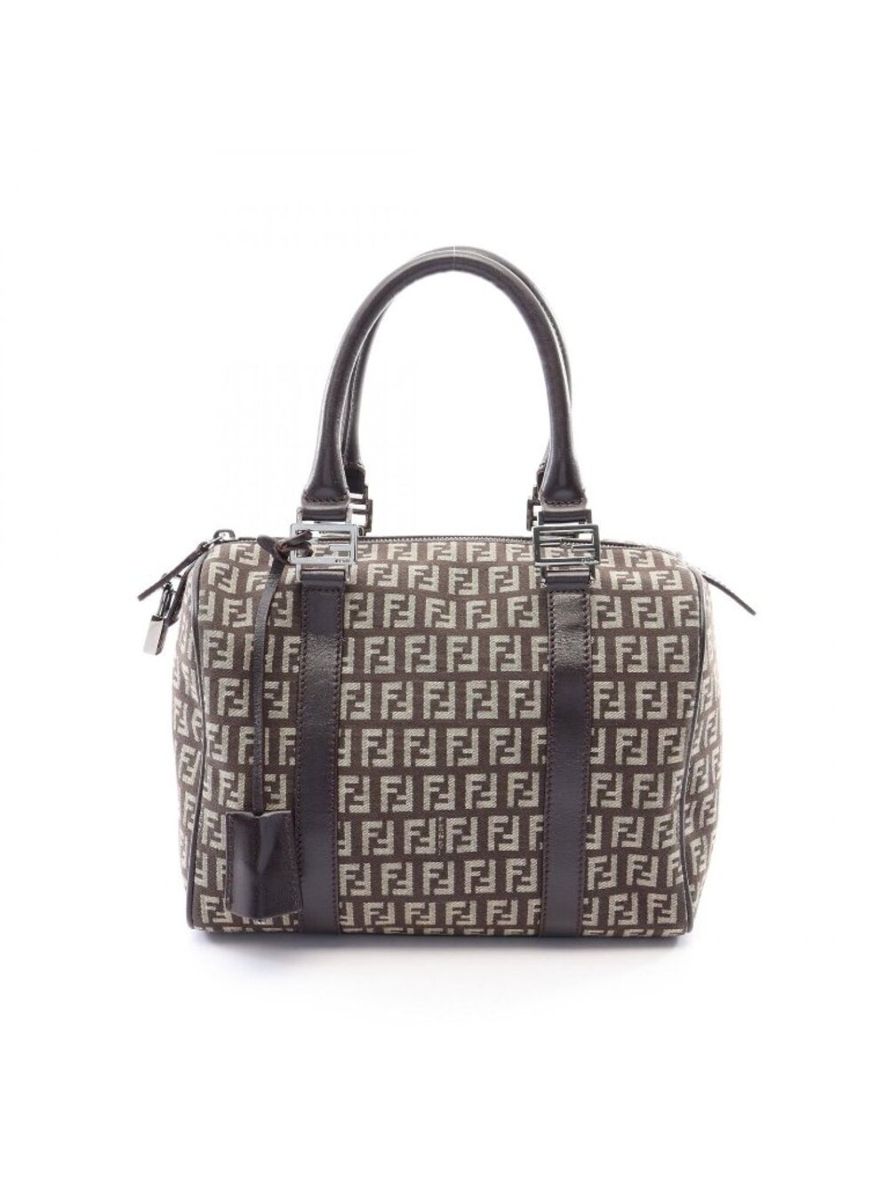 Fendi Handbag Zucchino Beige Brown Canvas Leather